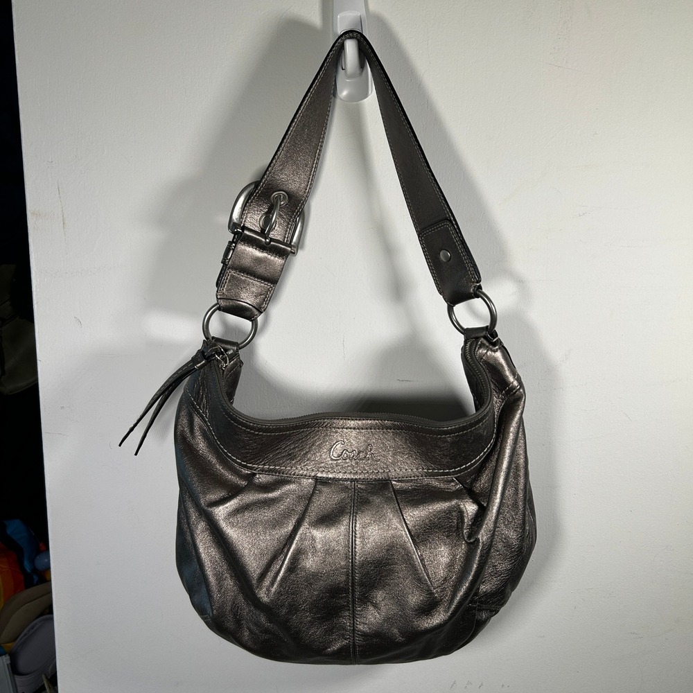 Coach Ergo Pleated Metallic Pewter Leather Hobo Bag F13731